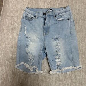 Fashion Nova Light Blue Distressed Denim Shorts